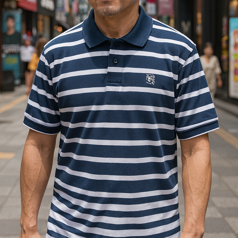 Áo Thun Polo Sọc Ngang Nam Cổ Phối Bo Thêu Logo Áo Thun Polo Sọc Ngang Nam Cổ Phối Bo Thêu Logo