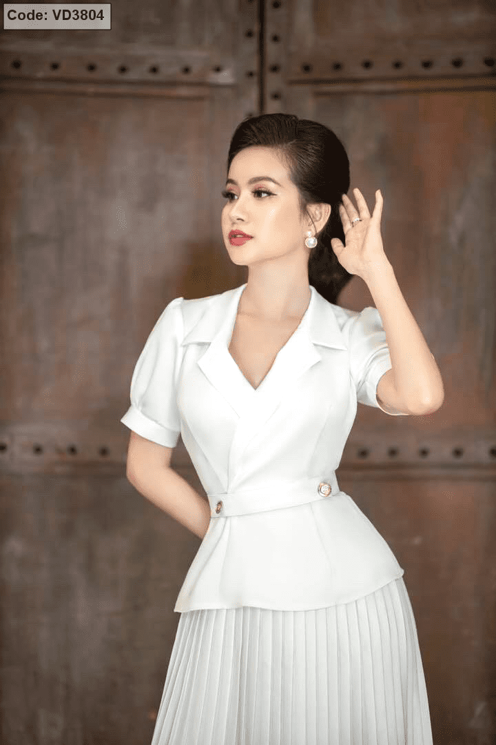 Đầm Vest tay lửng phồng V0170 trắng – ViAnh