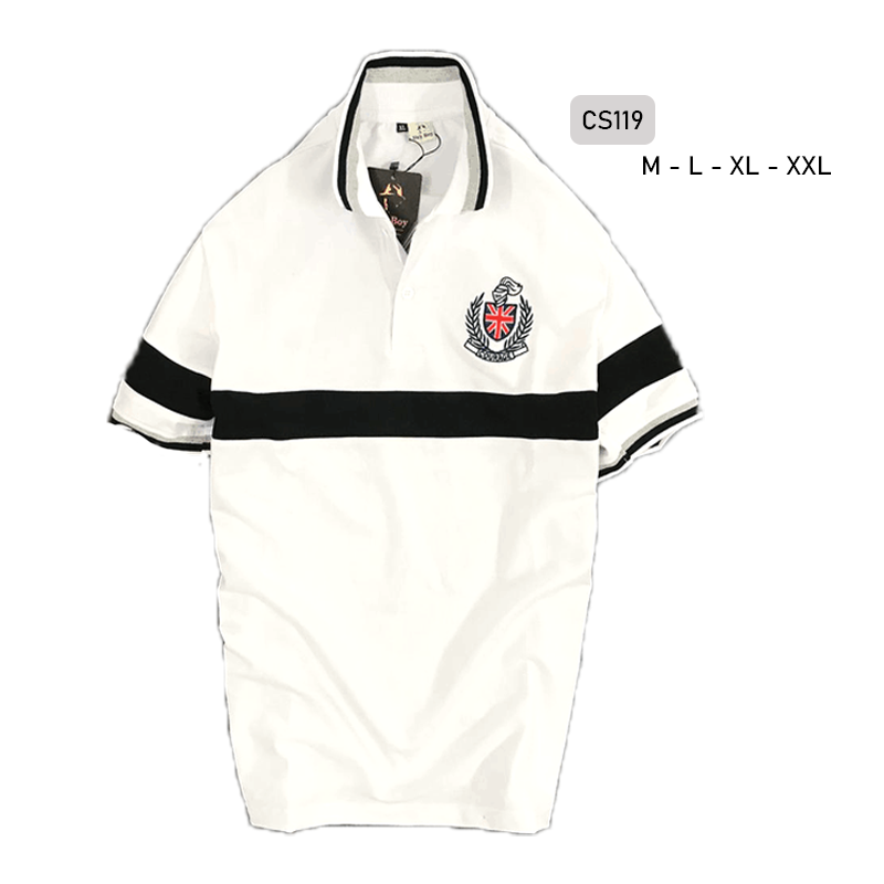 12257-45-3.png Áo Thun Nam Có Cổ Vải Cá Sấu Thêu Logo Cổ Phối - CS119