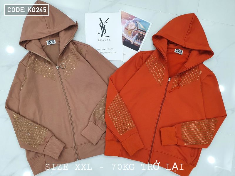 Áo khoác nữ có nón đính đá size 60-70kg Áo khoác nữ có nón đính đá size 60-70kg