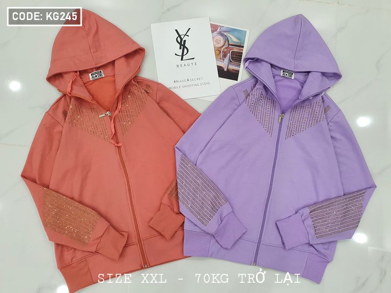 Áo khoác nữ có nón đính đá size 60-70kg Áo khoác nữ có nón đính đá size 60-70kg