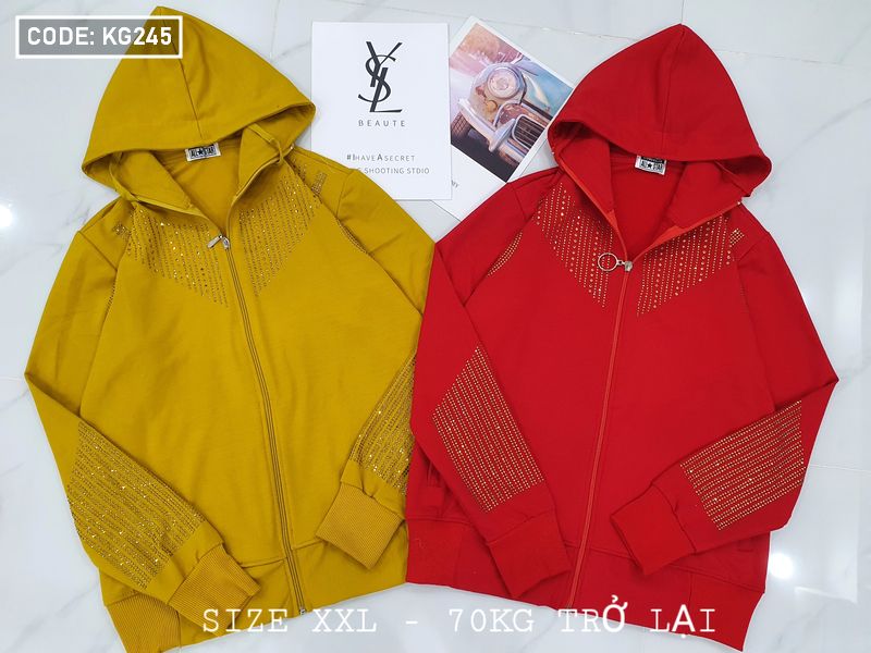 Áo khoác nữ có nón đính đá size 60-70kg Áo khoác nữ có nón đính đá size 60-70kg