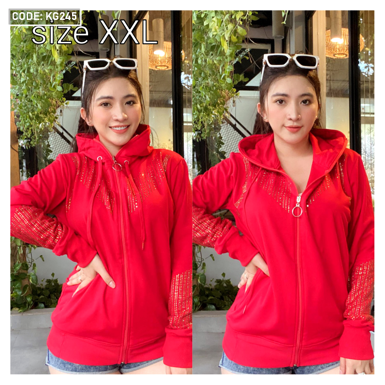 Áo khoác nữ có nón đính đá size 60-70kg Áo khoác nữ có nón đính đá size 60-70kg