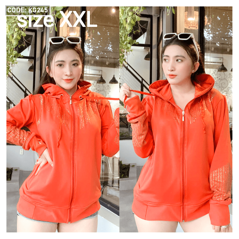 Áo khoác nữ có nón đính đá size 60-70kg Áo khoác nữ có nón đính đá size 60-70kg