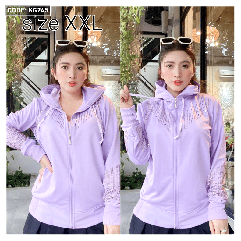 Áo khoác nữ có nón đính đá size 60-70kg Áo khoác nữ có nón đính đá size 60-70kg