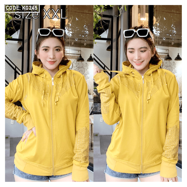 Áo khoác nữ có nón đính đá size 60-70kg Áo khoác nữ có nón đính đá size 60-70kg