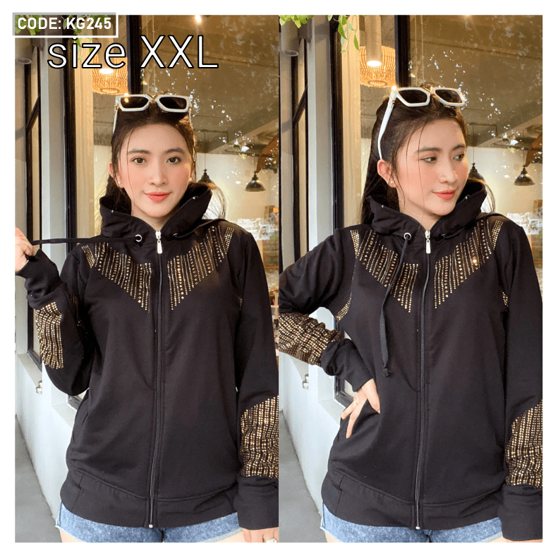 Áo khoác nữ có nón đính đá size 60-70kg Áo khoác nữ có nón đính đá size 60-70kg