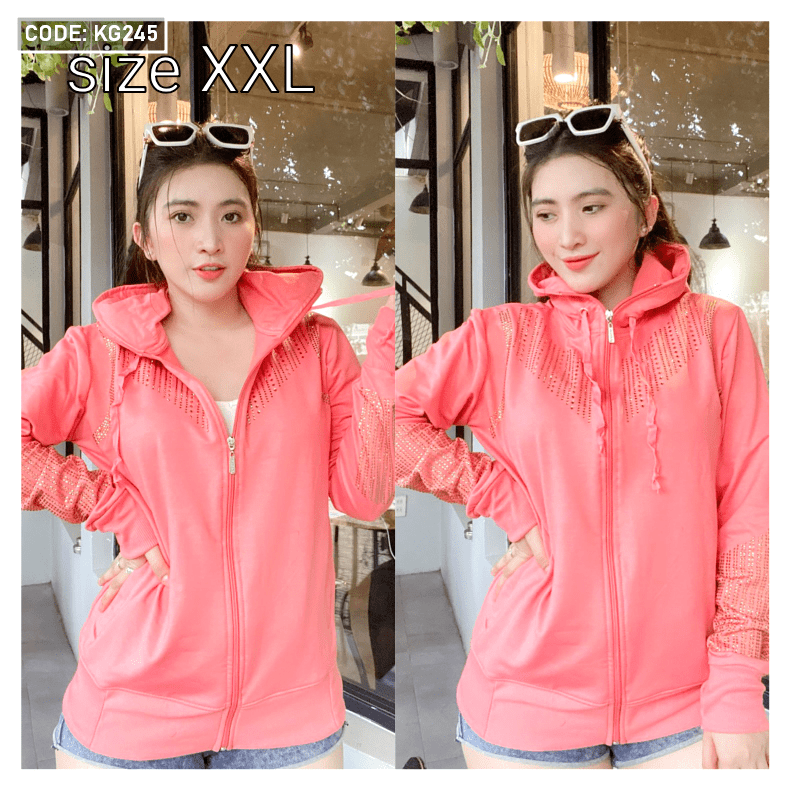 Áo khoác nữ có nón đính đá size 60-70kg Áo khoác nữ có nón đính đá size 60-70kg