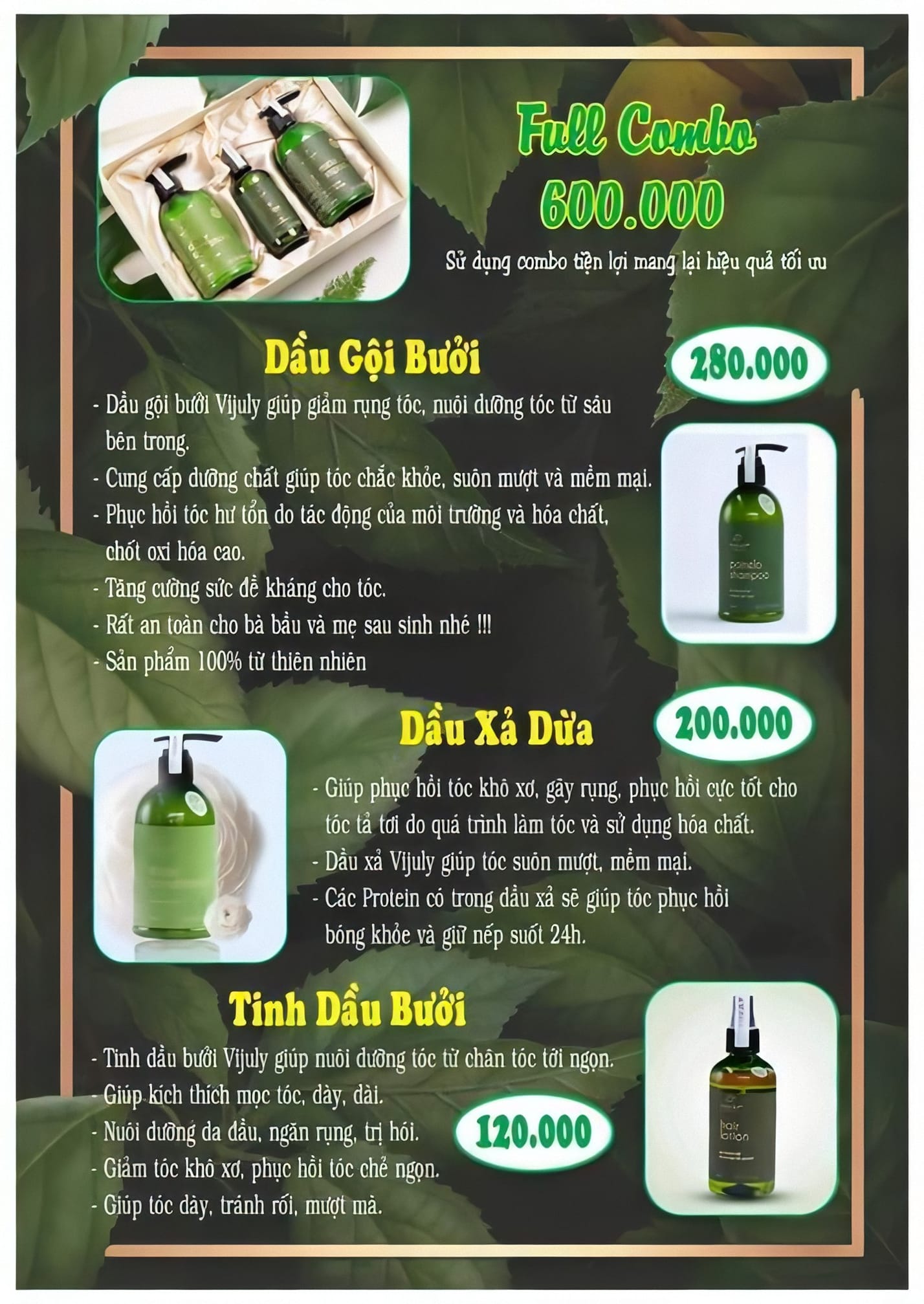 Combo trị rụng tóc tinh dầu bưởi ViJully Combo trị rụng tóc tinh dầu bưởi ViJully