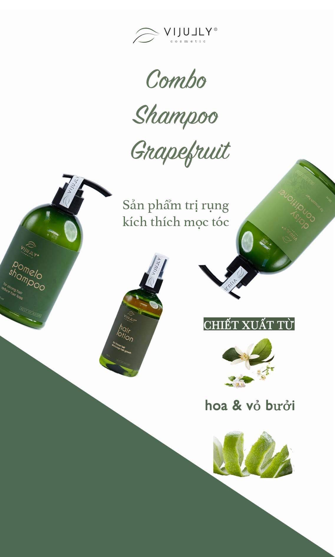 Combo trị rụng tóc tinh dầu bưởi ViJully Combo trị rụng tóc tinh dầu bưởi ViJully