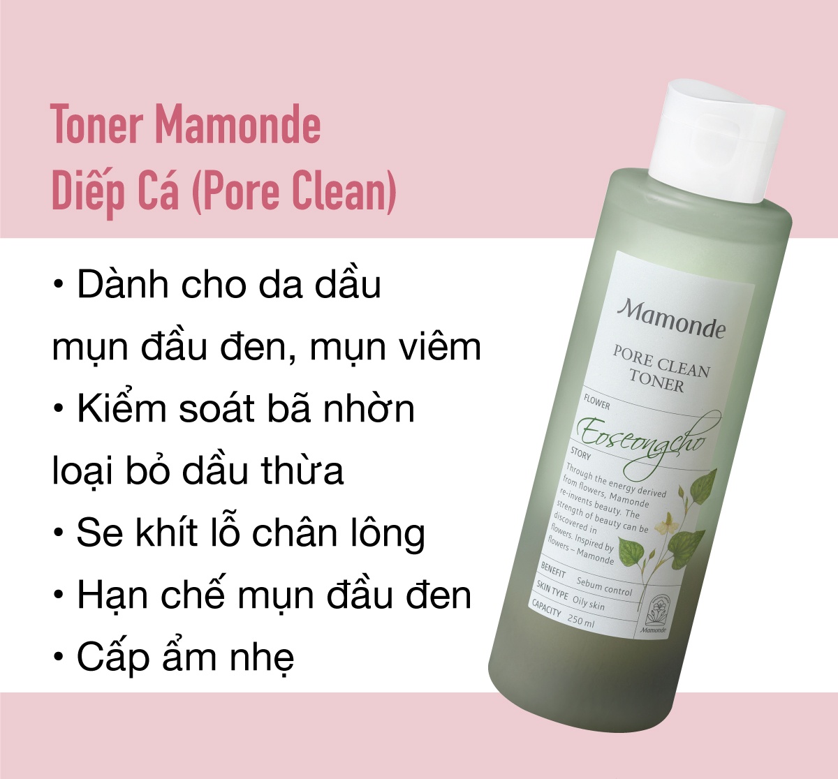 Nước hoa hồng diếp cá Mamonde kiểm soát nhờn cho da dầu 250ml Nước hoa hồng diếp cá Mamonde kiểm soát nhờn cho da dầu 250ml
