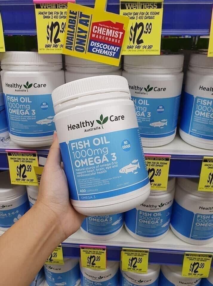 Phân phối viên uống dầu cá Omega-3 1000mg 400 viên Healthy Care của Úc chính hãng Viên uống dầu cá Omega-3 1000mg 400 viên Healthy Care của Úc chính hãng