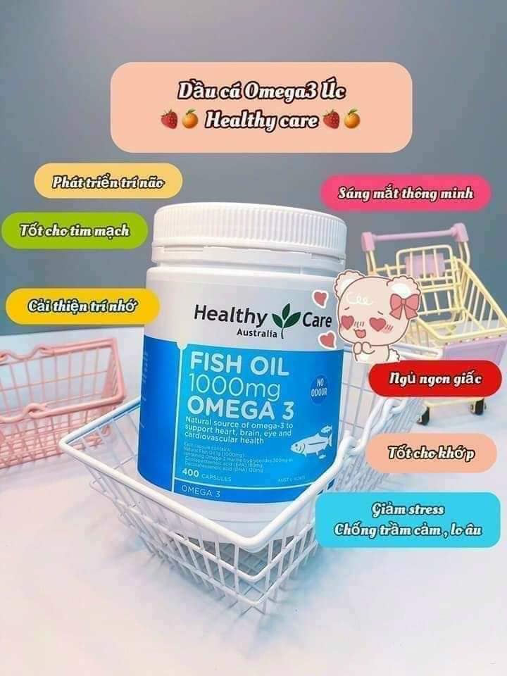 Phân phối viên uống dầu cá Omega-3 1000mg 400 viên Healthy Care của Úc chính hãng Viên uống dầu cá Omega-3 1000mg 400 viên Healthy Care của Úc chính hãng