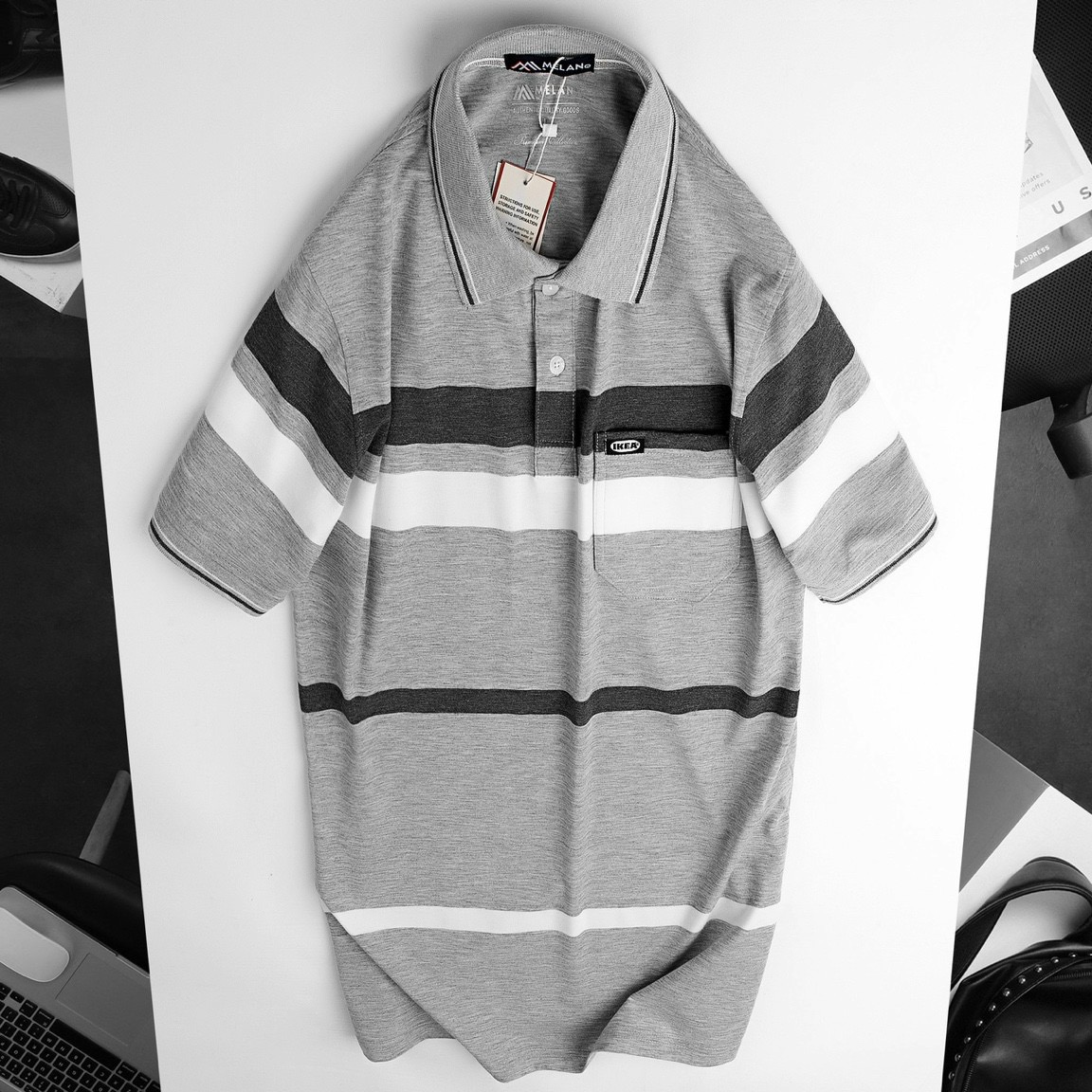 Áo Thun Sọc Nam Trung Niên Cổ Bẻ Có Túi Áo Thun Sọc Nam Trung Niên Cổ Bẻ Có Túi