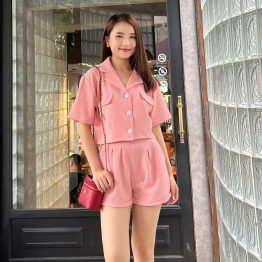 Set áo cổ vest Croptop quần đùi - DB0588