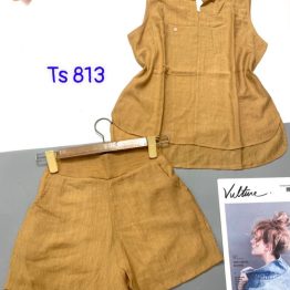 Đồ bộ nữ áo cổ sơ mi quần đùi sát nách - DB0645