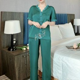 Đồ bộ pijama nữ tay ngắn quần dài viền ren - DB0653