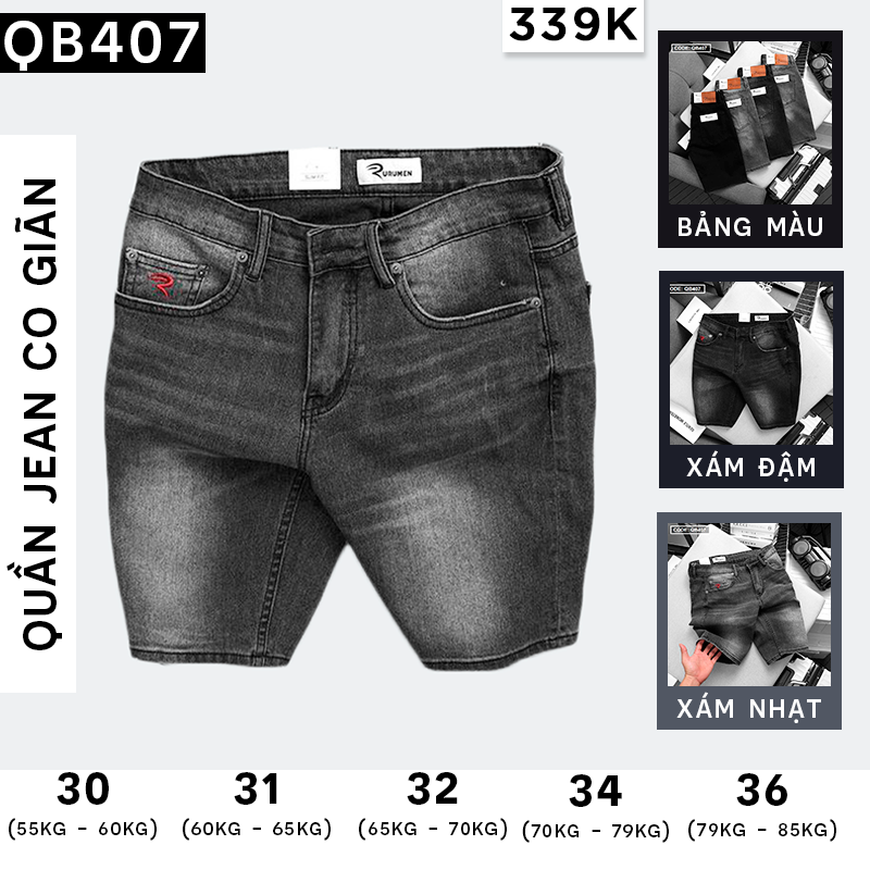 17989-0447089175-qb407a-2.png Quần Short Jeans Nam Rurumen Cao Cấp Hàng VNXK Phối Logo (có size 36) - QB407