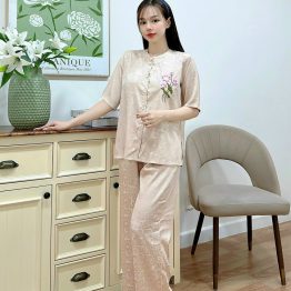 Đồ bộ lam nữ thêu hoa sen - DBO915