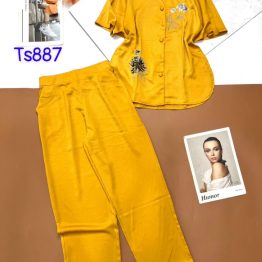 Bộ nữ mặc nhà quần dài áo thêu hoa - DBO954