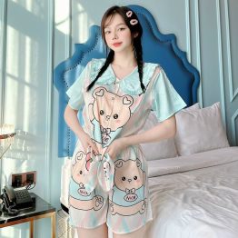 Đồ bộ pijama nữ quần đùi cổ bèo in hoạt hình - DBO1170