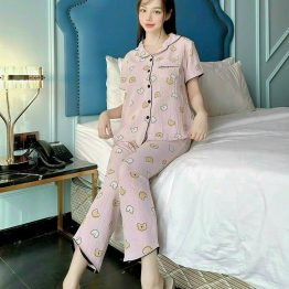 Đồ bộ pijama quần dài áo tay ngắn cổ bẻ họa tiết - DBO1960