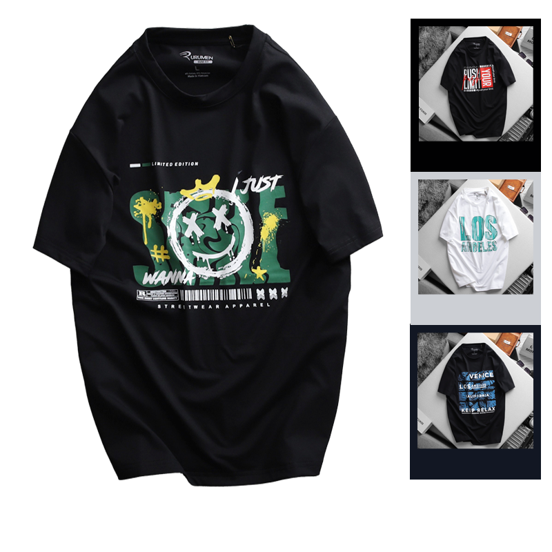 22087-khung-ao-thun-bia.png Áo Thun Nam Cổ Tròn Rurumen Màu Đen In Icoin Marshmello Big Size - AB461