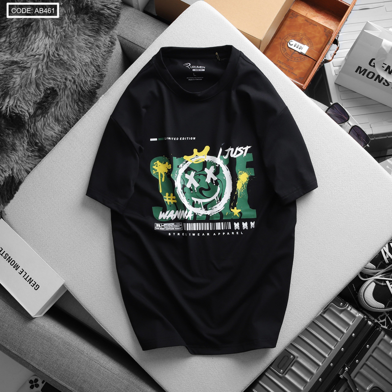 Áo Thun Nam Cổ Tròn Rurumen Màu Đen In Icoin Marshmello Big Size Áo Thun Nam Cổ Tròn Rurumen Màu Đen In Icoin Marshmello Big Size