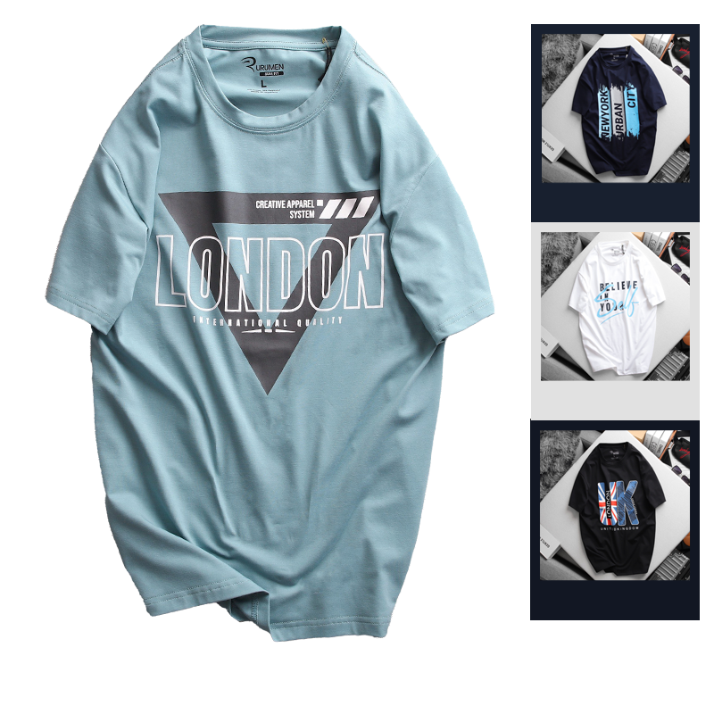 22220-ab566.png Áo Thun Nam Cổ Tròn Rurumen Màu Xanh In Chữ LONDON Big Size - AB466