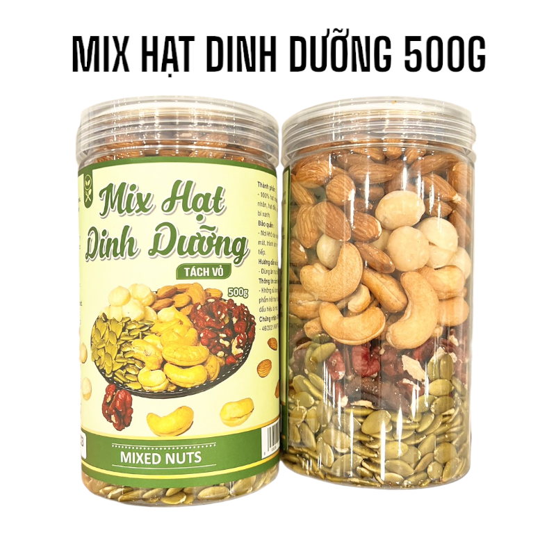 22547_xd-photoroom-17_20240806123104-3.png Hạt Mix 5 Vị ( Mắc ca - Hạnh Nhân - Óc Chó - Bí Xanh - Hạt Điều) Đã Tách Vỏ Loại Ngon 500g Hộp Pet - HM5V