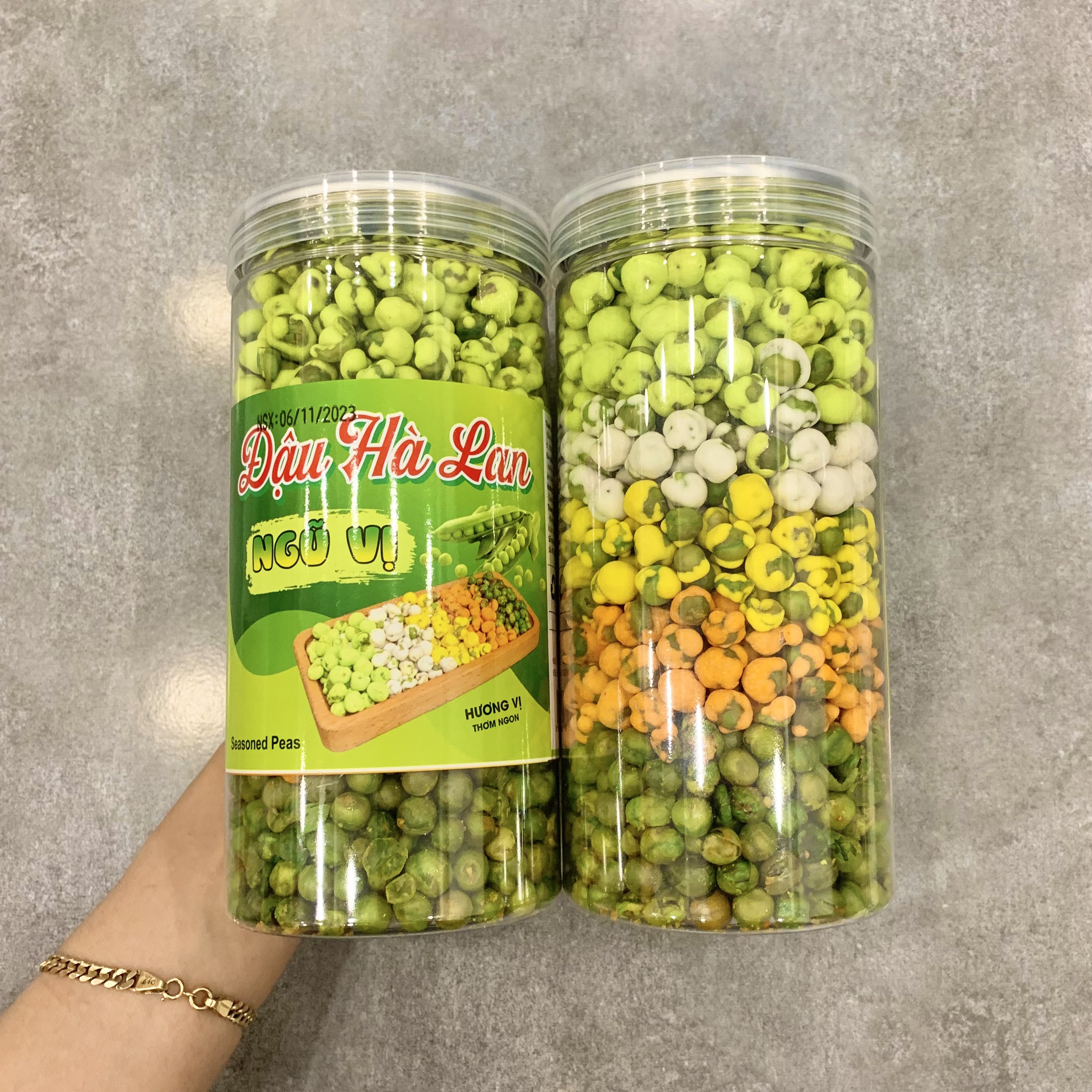Phân phối đậu Hà Lan Ngũ Vị Thơm Ngon 450g (sầu riêng - phô mai - sữa dừa - wasabi - tỏi ớt ) Phân phối đậu Hà Lan Ngũ Vị Thơm Ngon 450g (sầu riêng - phô mai - sữa dừa - wasabi - tỏi ớt )