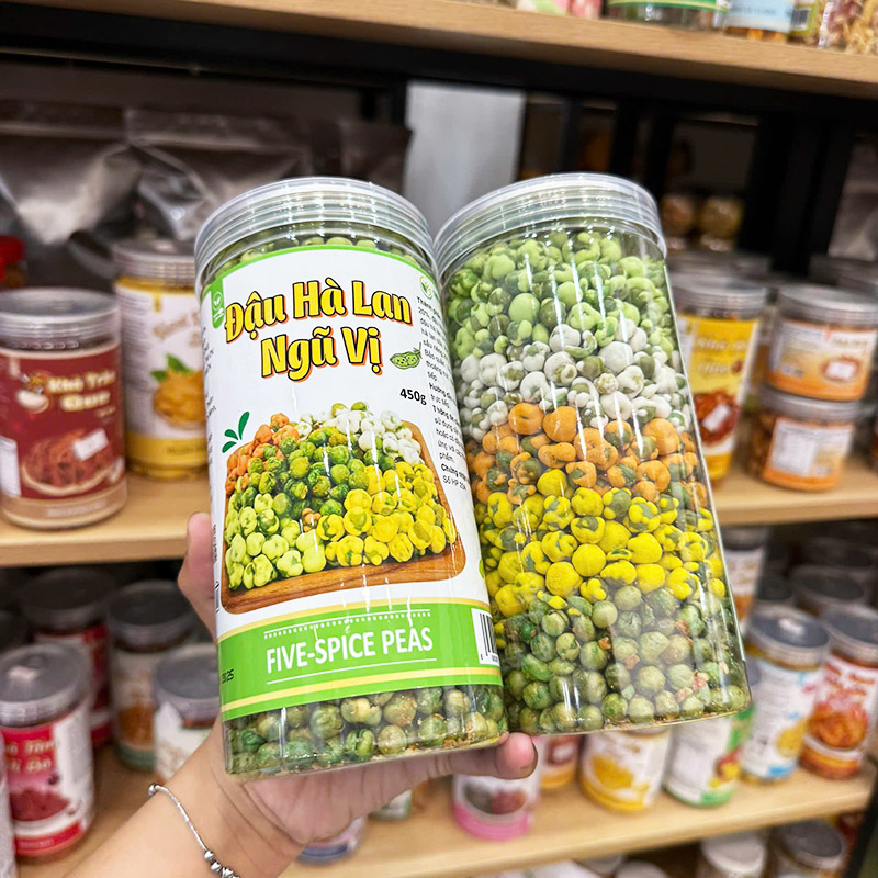 Phân phối đậu Hà Lan Ngũ Vị Thơm Ngon 450g (sầu riêng - phô mai - sữa dừa - wasabi - tỏi ớt ) Hộp Phân phối đậu Hà Lan Ngũ Vị Thơm Ngon 450g (sầu riêng - phô mai - sữa dừa - wasabi - tỏi ớt ) Hộp