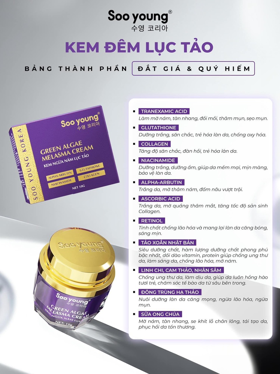 23064-z4909332360819-89aedae4802b6d670d280cfe4fd35a73-3.jpg Kem Face Tím Giảm Nám Soo Young Mini Green Algae Melasma Cream - FACETIMMINI