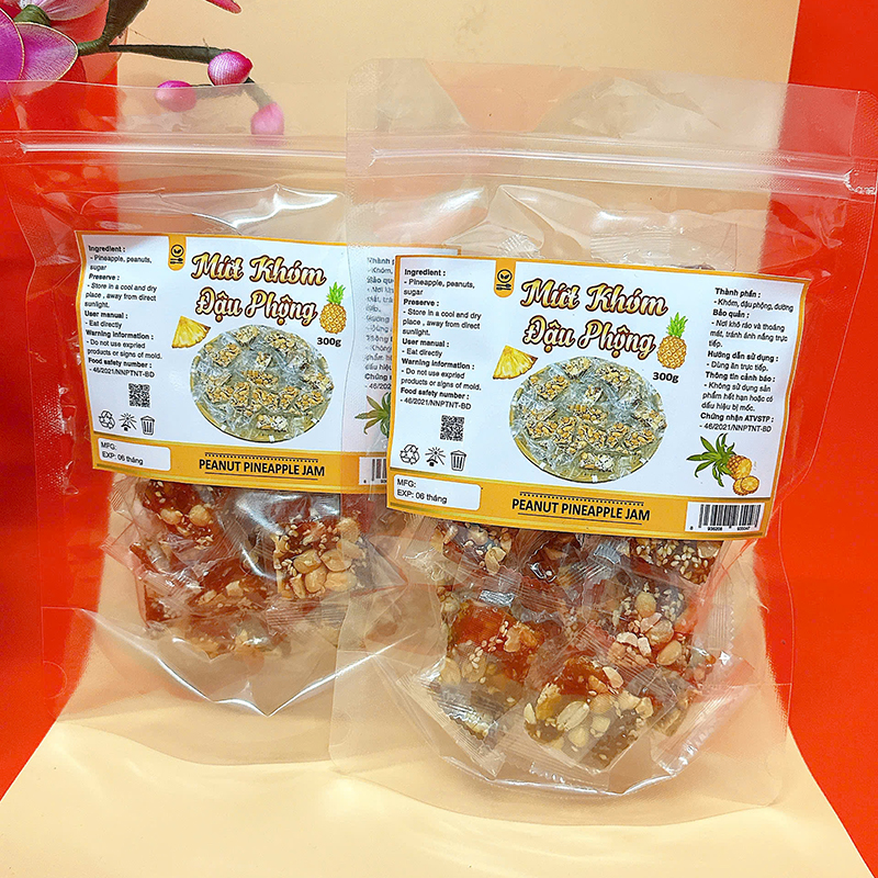 Bỏ sỉ mứt Khóm Đậu Phộng Túi Zip 300g Bỏ sỉ mứt Khóm Đậu Phộng Túi Zip 300g