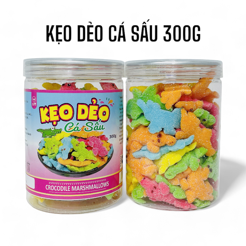Nguồn sỉ kẹo Dẻo Cá Sấu Hộp Pet 300g Nguồn sỉ kẹo Dẻo Cá Sấu Hộp Pet 300g