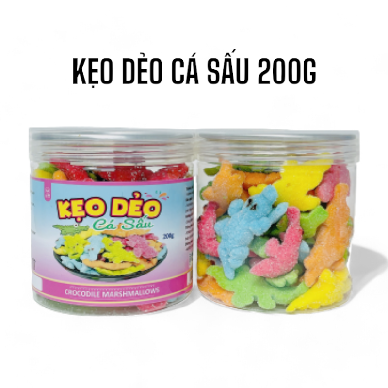Kẹo Dẻo Cá Sấu Hộp Pet 200g Kẹo Dẻo Cá Sấu Hộp Pet 200g
