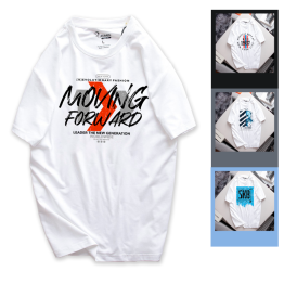Áo Thun Nam Cổ Tròn Rurumen Màu Trắng In Chữ Moving ForWard (Có size to 4x) - AB502