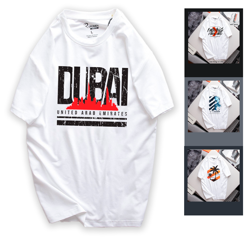 23655-0847175546-ab506-1.png Áo Thun Nam Cổ Tròn Rurumen Màu Trắng In Logo Chữ DUBAI (Có size 4x) - AB506