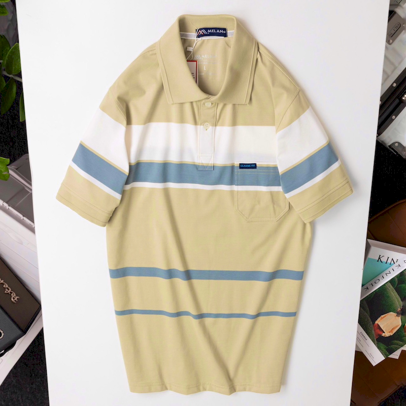 23822_z5296099613837-b0eb53c5812bbb3e4f3dc79b3d22a1eb_20240331031006-1.png Áo Thun Sọc Nam Trung Niên Phối Sọc Màu Cổ Bẻ Có Túi Thun Cotton (Có size 3x) - AS055