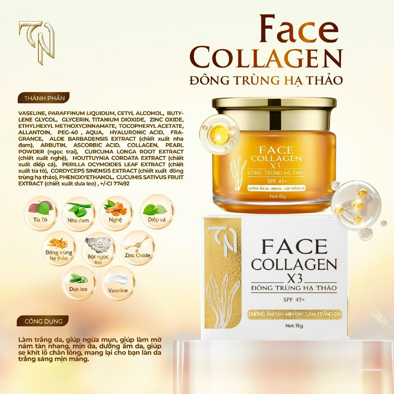 Chuyên sỉ kem Face Collagen X3 TN Đông Trùng Hạ Thảo Mỹ Phẩm Đông Anh 15g Chuyên sỉ kem Face Collagen X3 TN Đông Trùng Hạ Thảo Mỹ Phẩm Đông Anh 15g