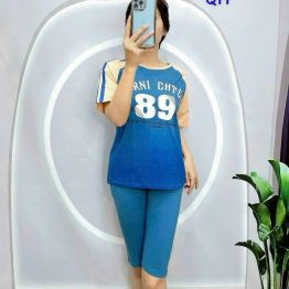 Đồ bộ quần lửng áo thun in số áo loang - DBO4736