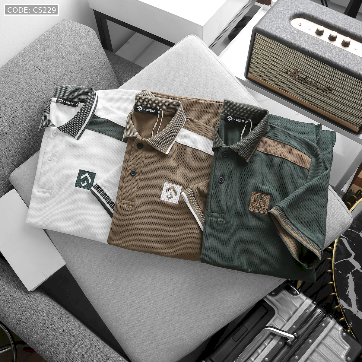 24673_z5623303485279-27ff1e3b9f6ad8830bd7c3e09f502ba4-result_20240711163834-4.png Áo Thun Nam Cổ Bẻ Thêu Nổi Logo Lục Giác (Có size 3x) - CS229