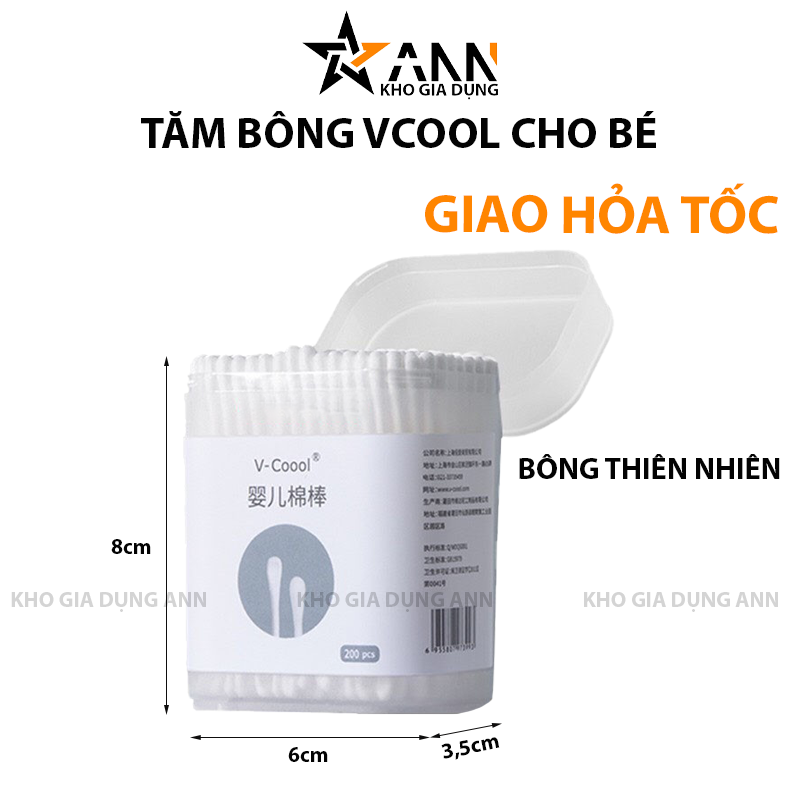 24822_9_20250319183010-1.png Hộp 200 Tăm Bông Ngoáy Tai - Tăm Bông Vcool 2 Đầu Tròn Và Dẹt Cho Bé 8x6x3.5cm - TBVC01
