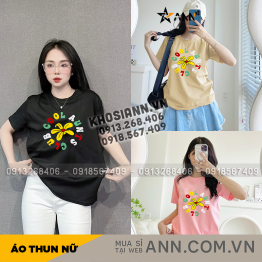 Áo Thun Thái Nữ Cổ Tròn Form Suông In Hình Bông Hoa Size M(40-60kg) - AG1441