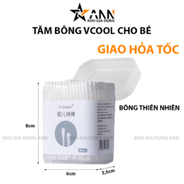 Hộp 200 Tăm Bông Ngoáy Tai - Tăm Bông Vcool 2 Đầu Tròn Và Dẹt Cho Bé Sơ Sinh 8x6x3.5cm - TBCB01