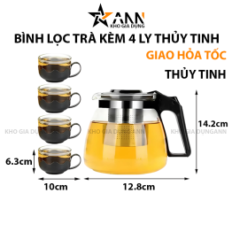 Bình Lọc Trà Bình Trà Thủy Tinh Kèm 4 Ly Cao Cấp 12.8x14.2cm - BLT4LTT01