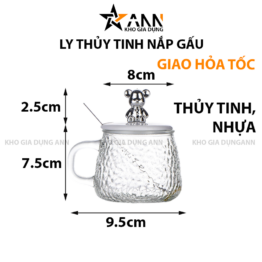Ly Thủy Tinh Nắp Gấu Cốc Thủy Tinh Pha Lê Có Nắp Kèm Thìa 10x9.5x8cm - LTTNG01