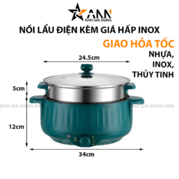 Nồi Lẩu Điện Thông Minh - Bếp Điện Công Suất Lớn 1000W - Tặng Kèm Giá Hấp Inox 34x17cm - NLDBD01
