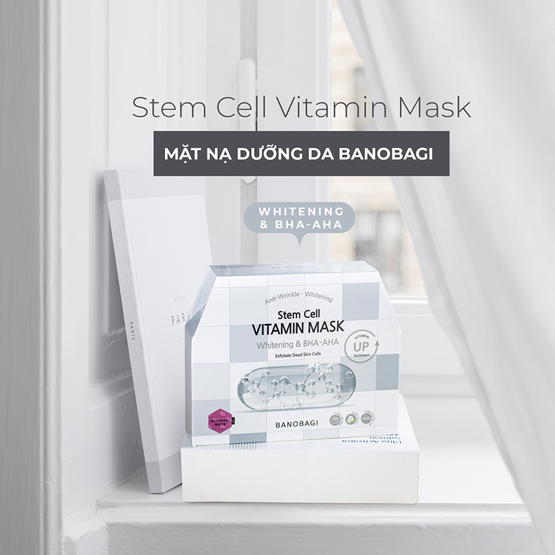 Mặt Nạ Giấy Banobagi Màu Trắng Stem Cell Vitamin Mask Whitening BHA AHA Hộp 10 Miếng Mặt Nạ Giấy Banobagi Màu Trắng Stem Cell Vitamin Mask Whitening BHA AHA Hộp 10 Miếng