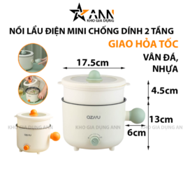 Nồi Lẩu Điện Mini 2 Tầng Đa Năng Kèm Giá Hấp Có Tay Cầm 1.8L 17.5x17.5x27cm - NLDMN2T